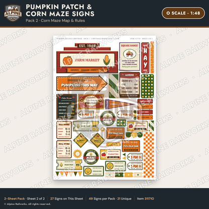 Alpine Railworks 31171O O Scale Farm Signs - Pumpkin Patch & Corn Maze