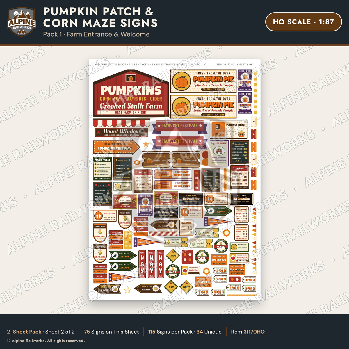 Alpine Railworks 31170HO HO Scale Farm Signs - Pumpkin Patch
