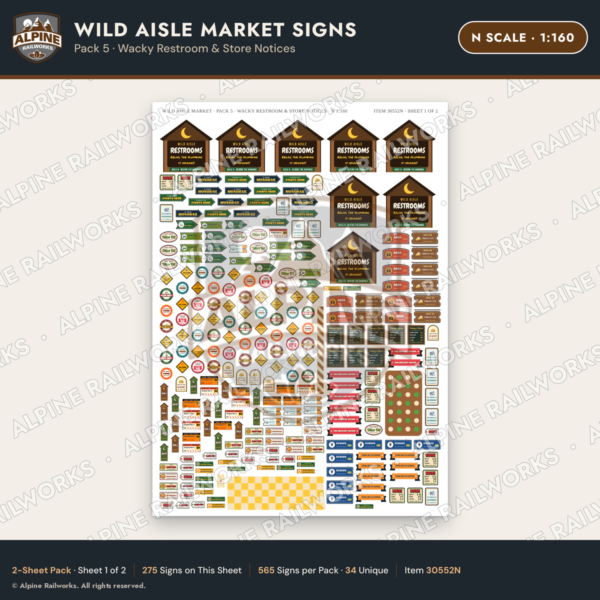 Alpine Railworks 30552N N Scale Roadside Signs - Jungle Grocery Store