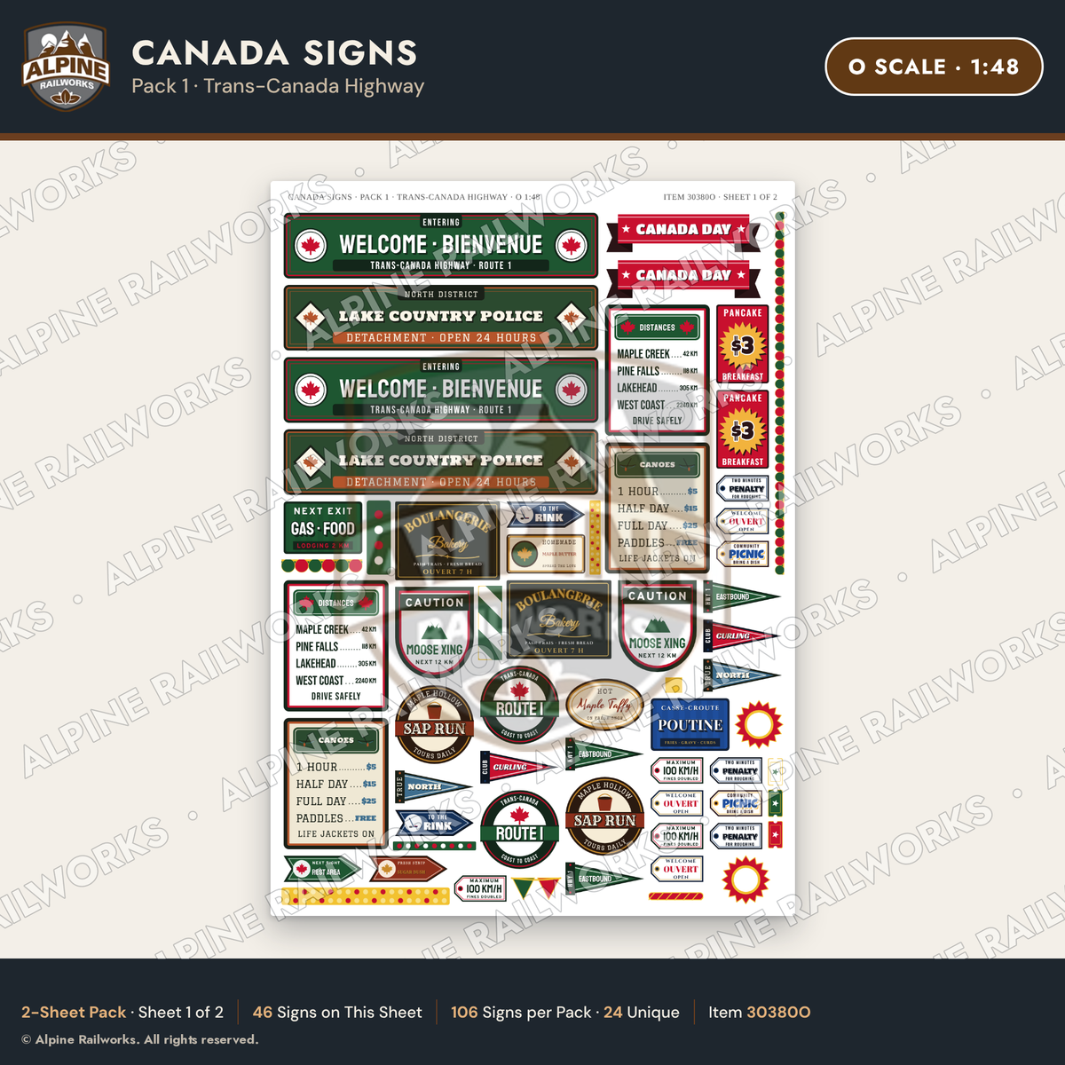 Alpine Railworks 30380O O Scale Canada Signs - Trans-Canada Highway