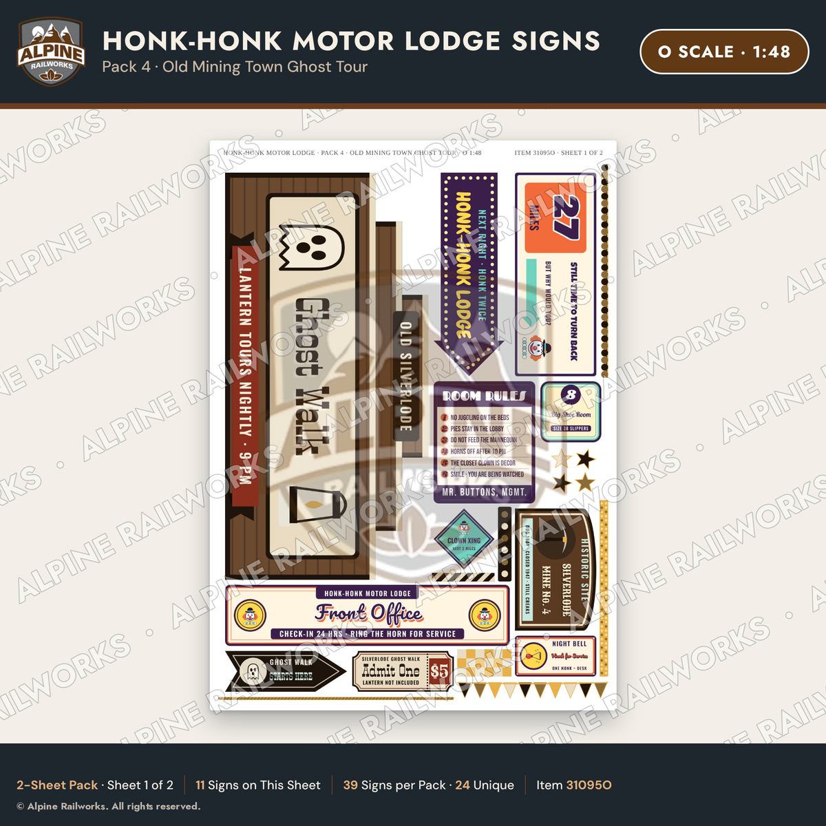 Alpine Railworks 31095O O Scale Roadside Signs - Clown Motel