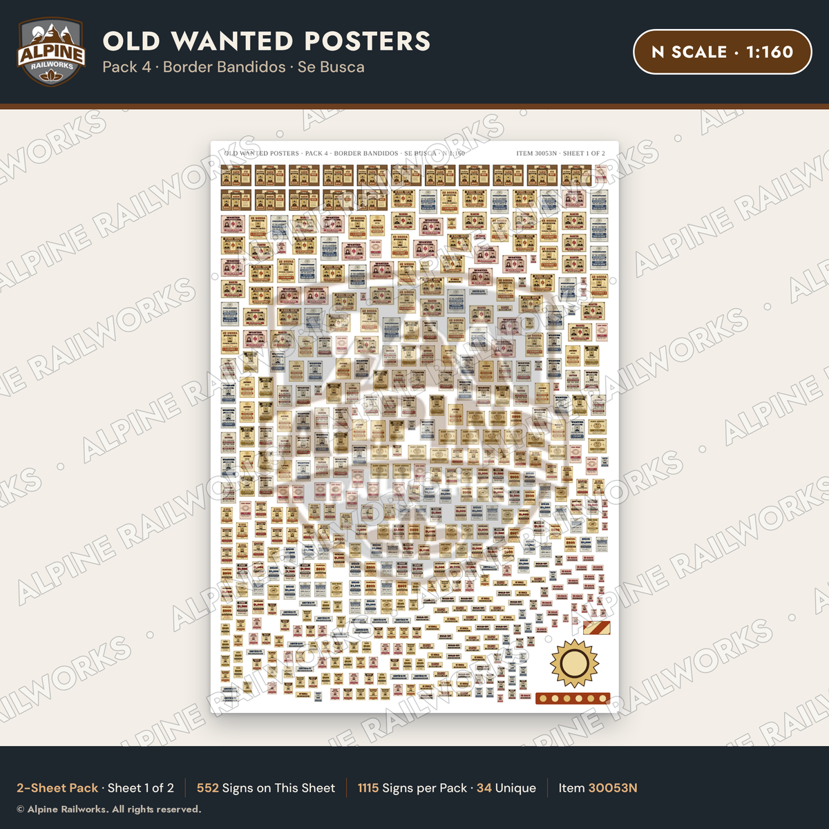 Alpine Railworks 30053N N Scale Old Wanted Posters - Border Bandidos