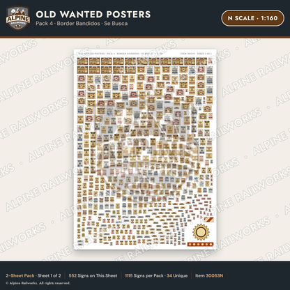 Alpine Railworks 30053N N Scale Old Wanted Posters - Border Bandidos