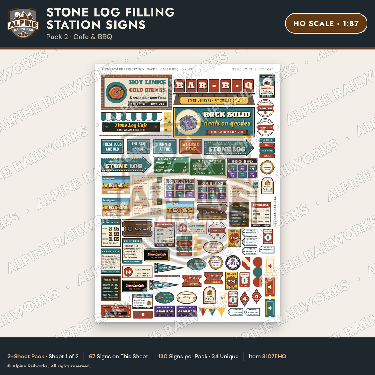 Alpine Railworks 31075HO HO Scale Roadside Signs - Petrified Wood