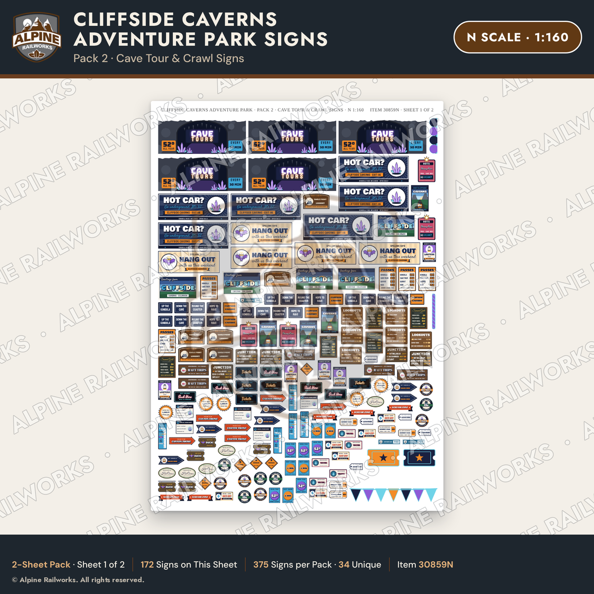 Alpine Railworks 30859N N Scale Roadside Signs - Cave Adventure Park