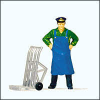 Preiser 28125 HO Scale Railroad Personnel -- Standing Porter w/Luggage Cart