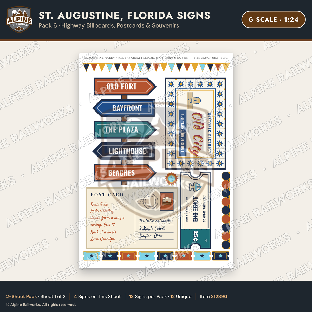 Alpine Railworks 31289G G Scale St. Augustine FL Signs - Billboards