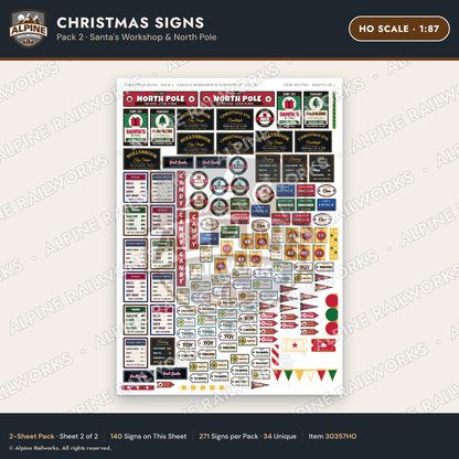 Alpine Railworks 30357HO HO Scale Christmas Signs - Santa's Workshop
