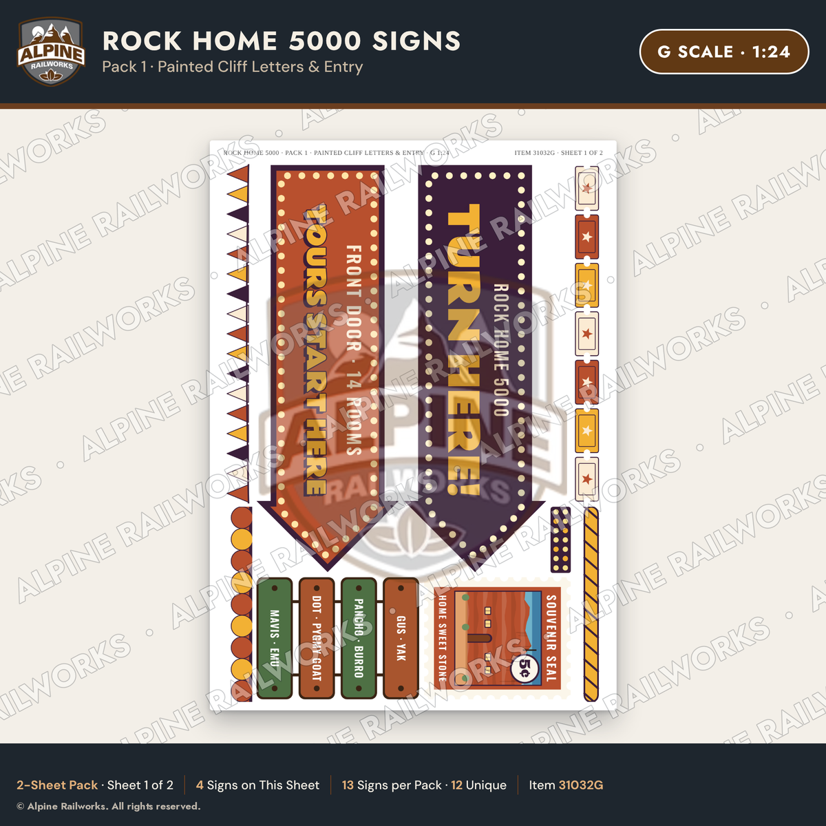 Alpine Railworks 31032G G Scale Roadside Signs - Cliff Rock House