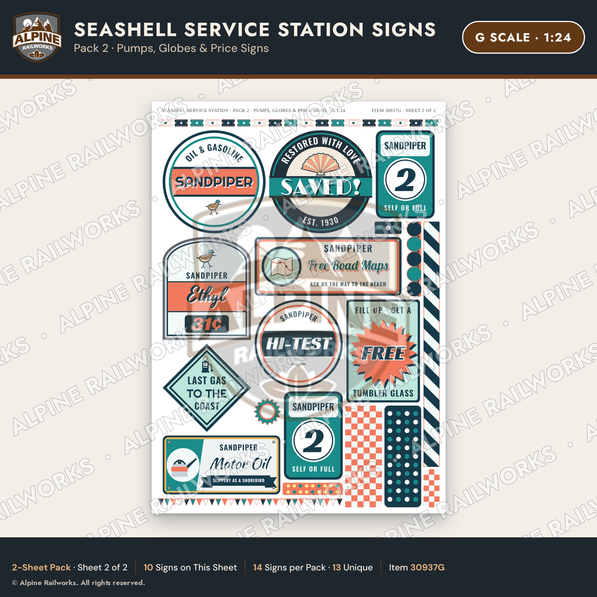 Alpine Railworks 30937G G Scale Roadside Signs - Seashell Gas Station
