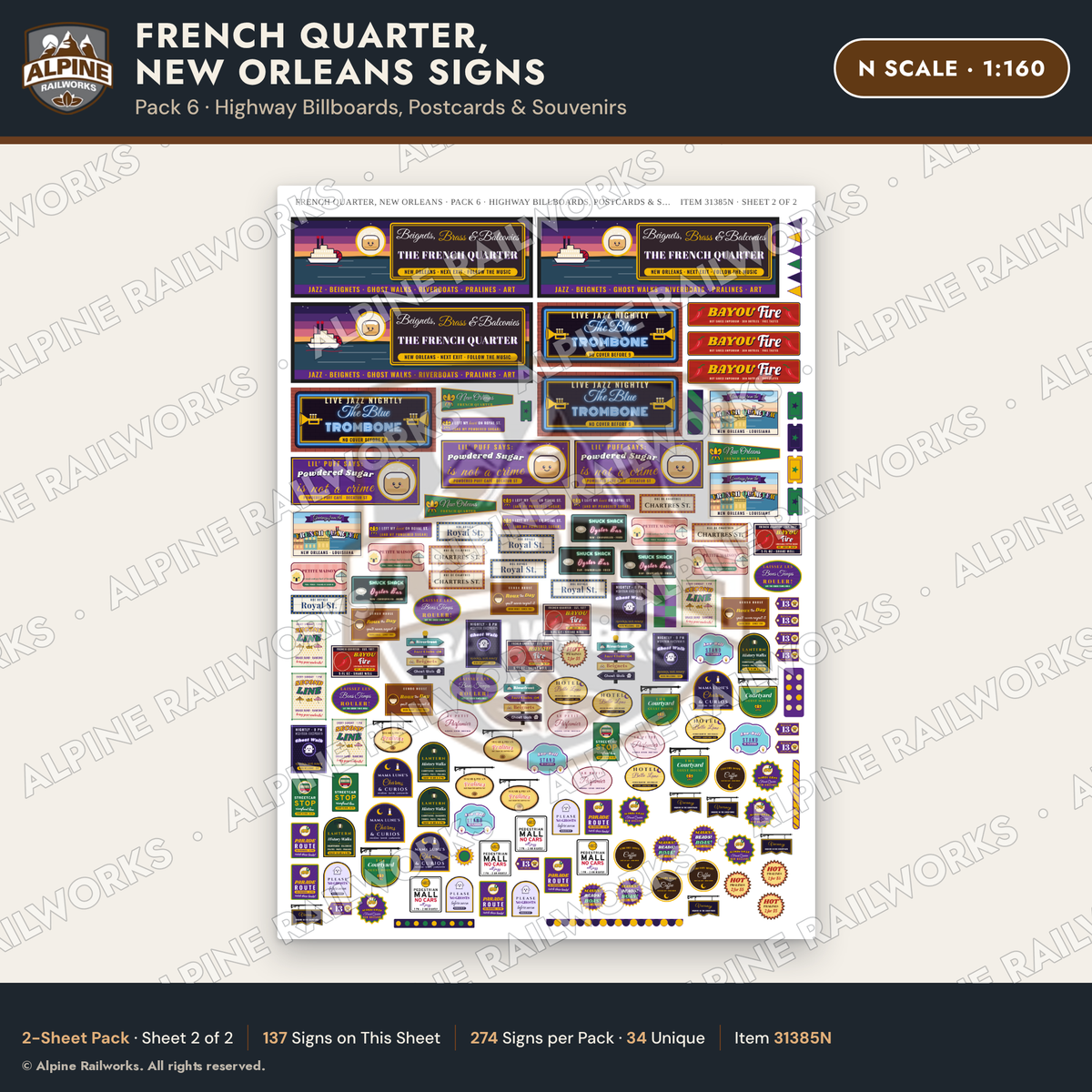 Alpine Railworks 31385N N Scale French Quarter Signs - Billboards