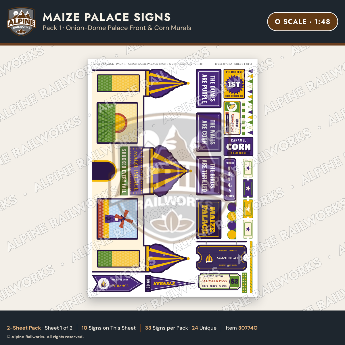 Alpine Railworks 30774O O Scale Roadside Signs - Corn Palace