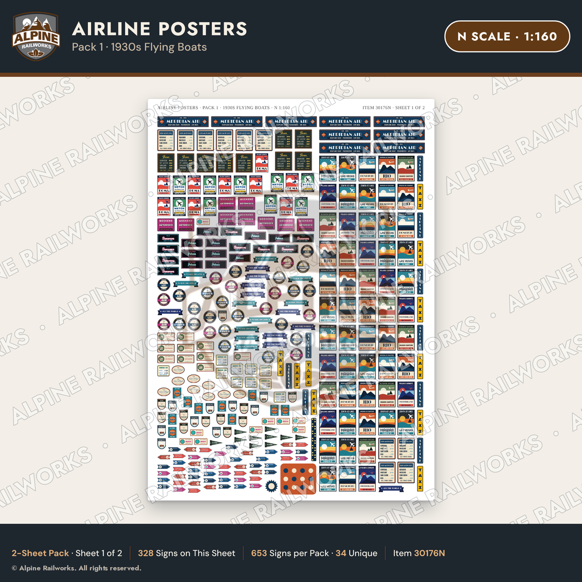 Alpine Railworks 30176N N Scale Airline Posters - 1930s Flying Boats