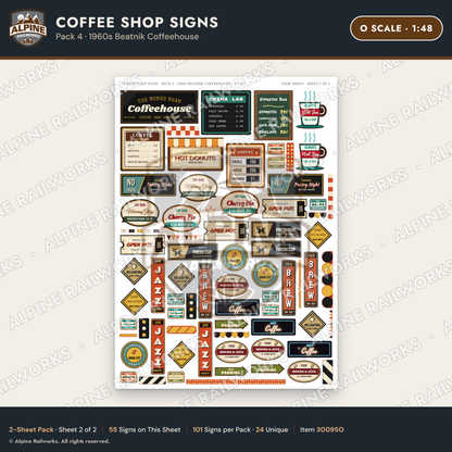 Alpine Railworks 30095O O Scale Coffee Shop Signs