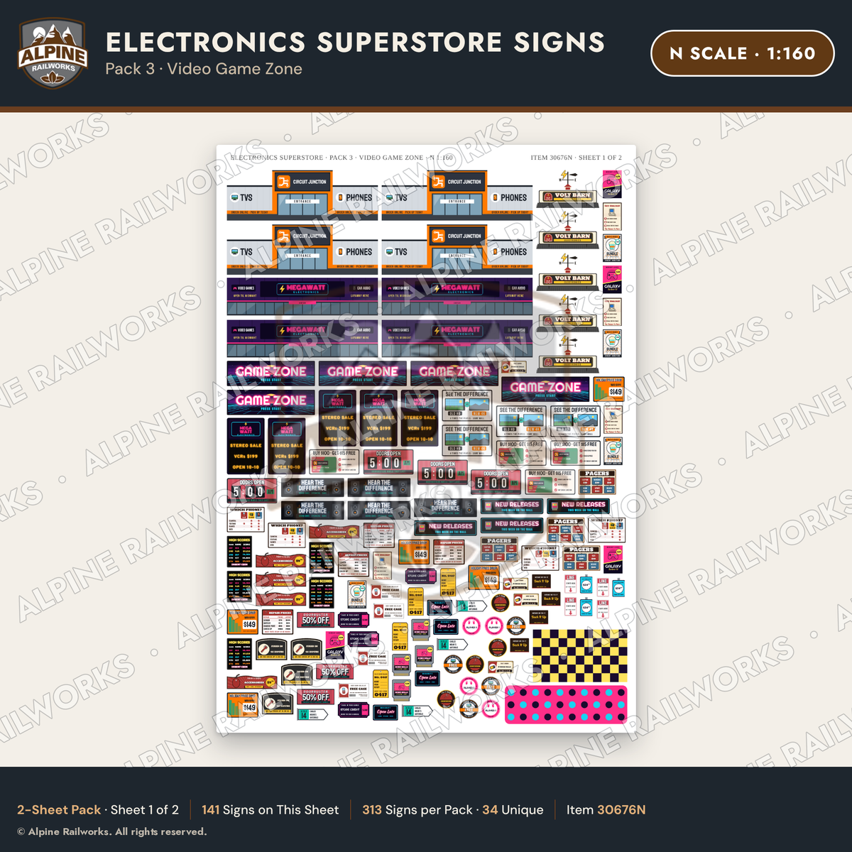 Alpine Railworks 30676N N Scale Electronics Superstore Signs