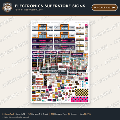 Alpine Railworks 30676N N Scale Electronics Superstore Signs