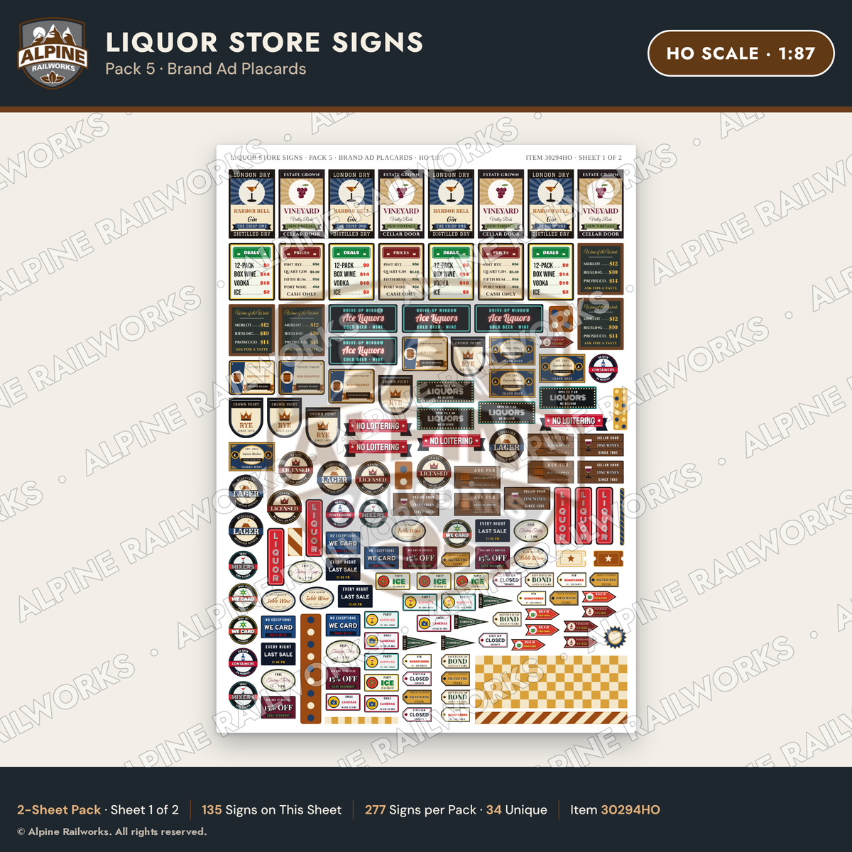 Alpine Railworks 30294HO HO Scale Liquor Store Signs