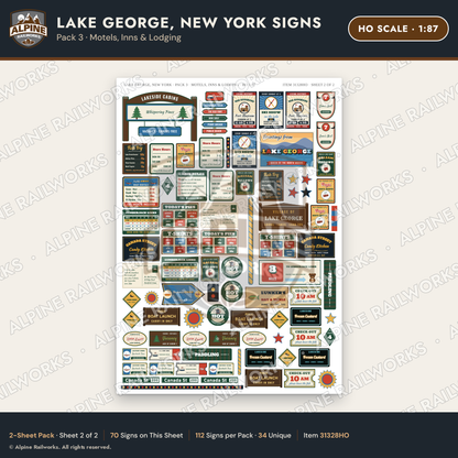 Alpine Railworks 31328HO HO Scale Lake George NY Signs - Motels & Inns