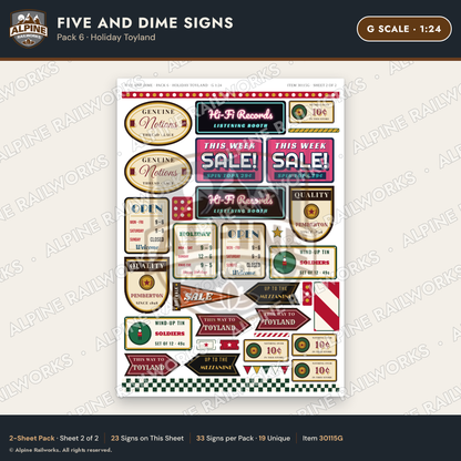 Alpine Railworks 30115G G Scale Five and Dime Signs - Holiday Toyland
