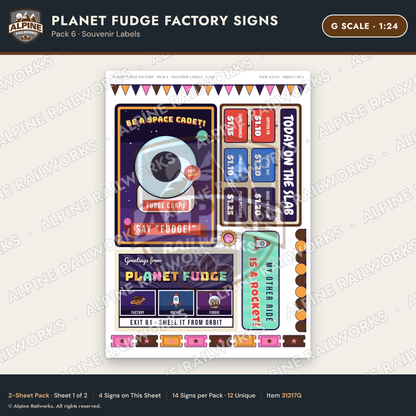 Alpine Railworks 31217G G Scale Fudge Factory Signs - Souvenir Labels