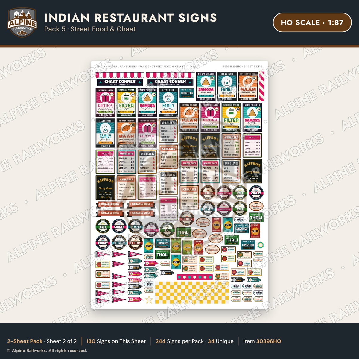 Alpine Railworks 30396HO HO Scale Indian Restaurant Signs