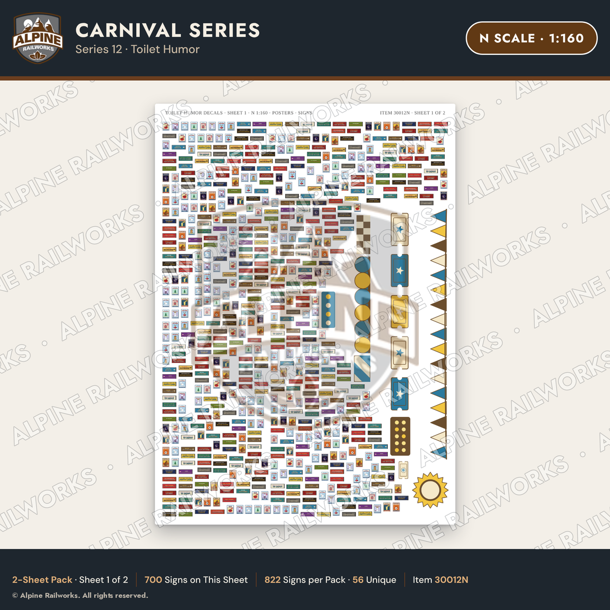 Alpine Railworks 30012N N Scale Carnival Signs - Toilet Humor