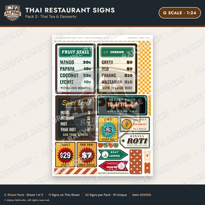 Alpine Railworks 30412G G Scale Thai Restaurant Signs - Thai Tea