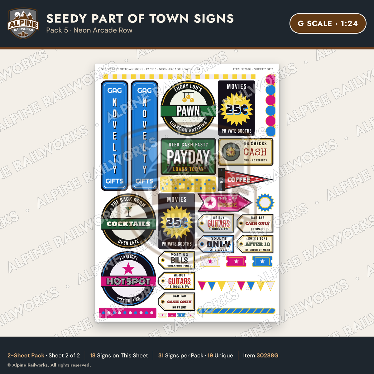 Alpine Railworks 30288G G Scale Seedy Part of Town Signs