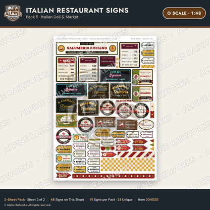 Alpine Railworks 30402O O Scale Italian Restaurant Signs
