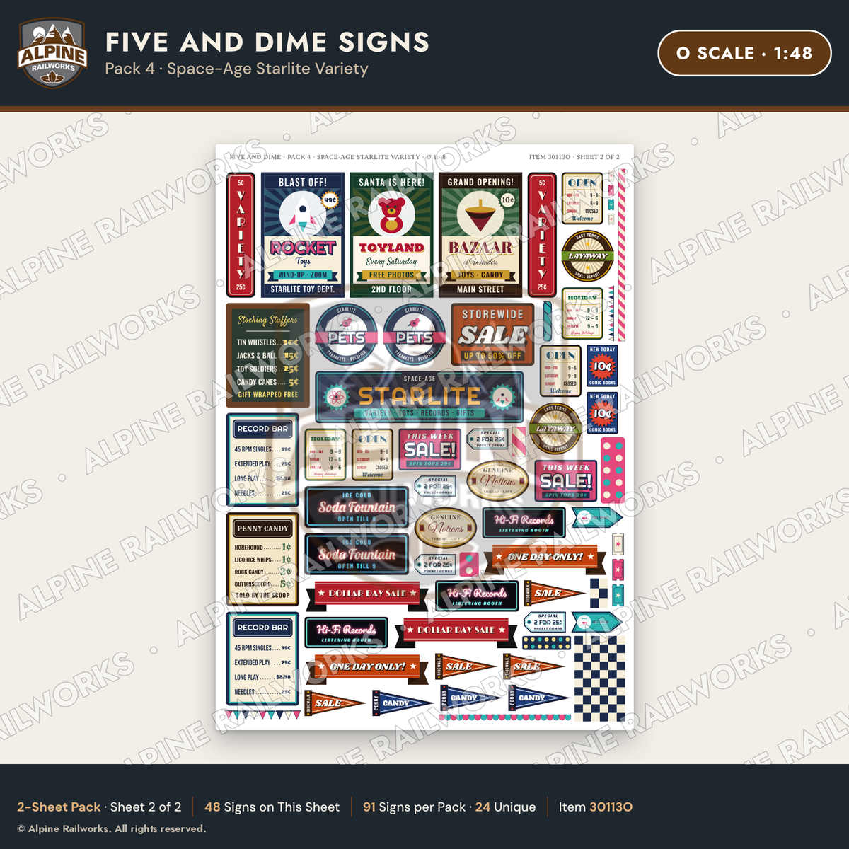 Alpine Railworks 30113O O Scale Five and Dime Signs
