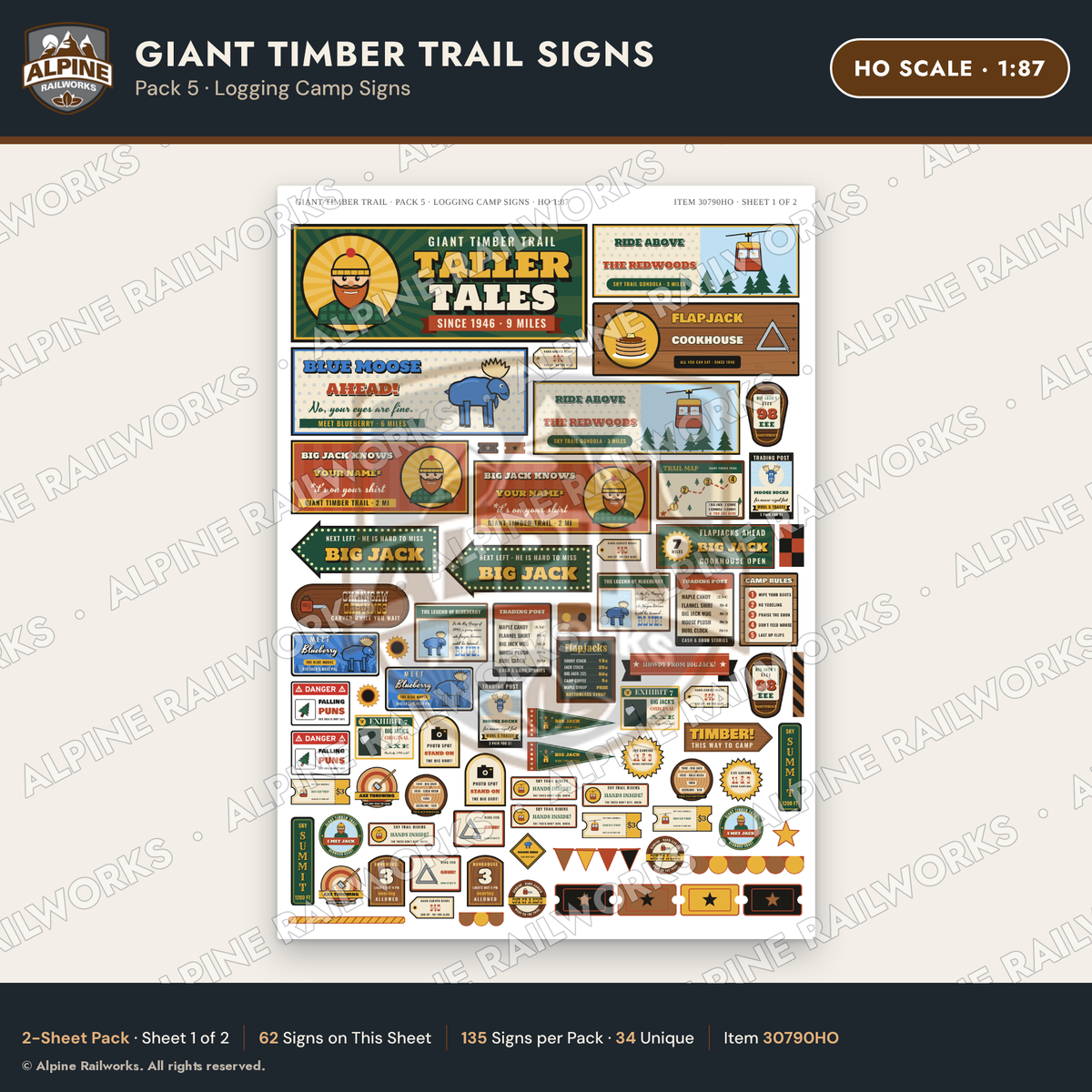 Alpine Railworks 30790HO HO Scale Roadside Signs - Lumberjack Redwoods