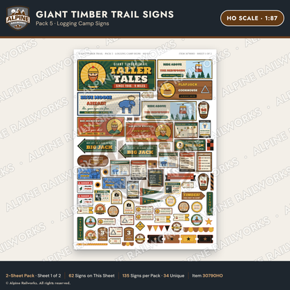 Alpine Railworks 30790HO HO Scale Roadside Signs - Lumberjack Redwoods