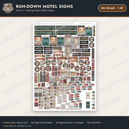 Alpine Railworks 30472HO HO Scale Run-Down Motel Signs