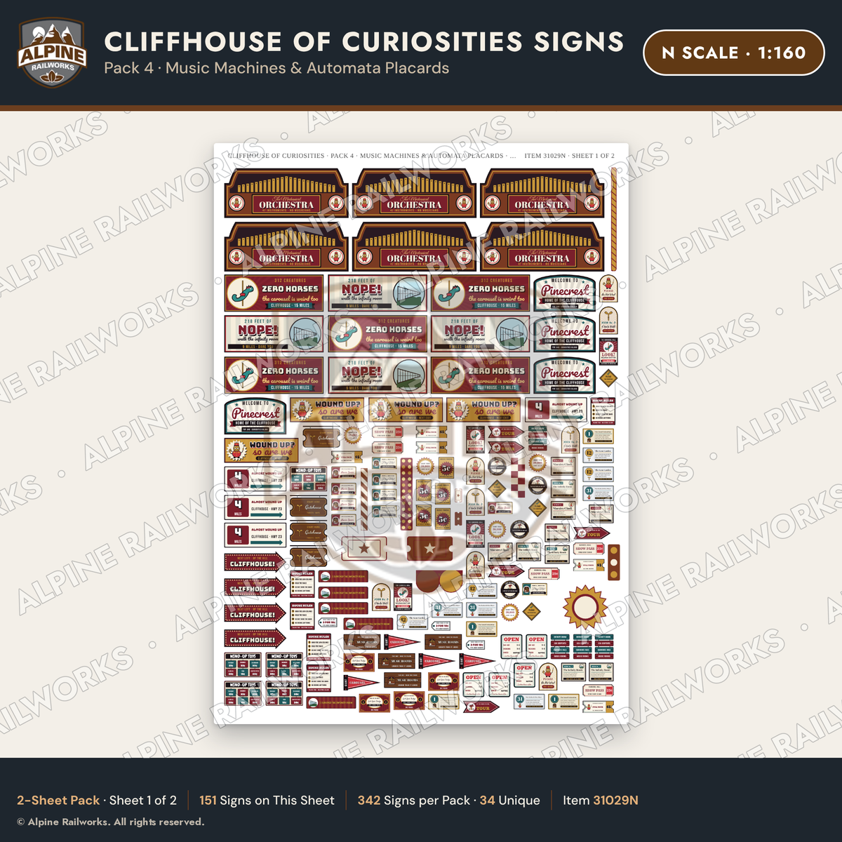 Alpine Railworks 31029N N Scale Roadside Signs - Curiosity House