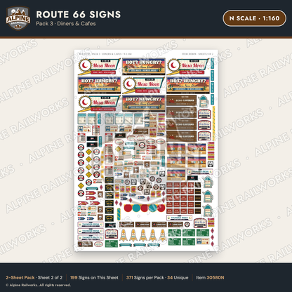 Alpine Railworks 30580N N Scale Route 66 Highway Signs - Diners