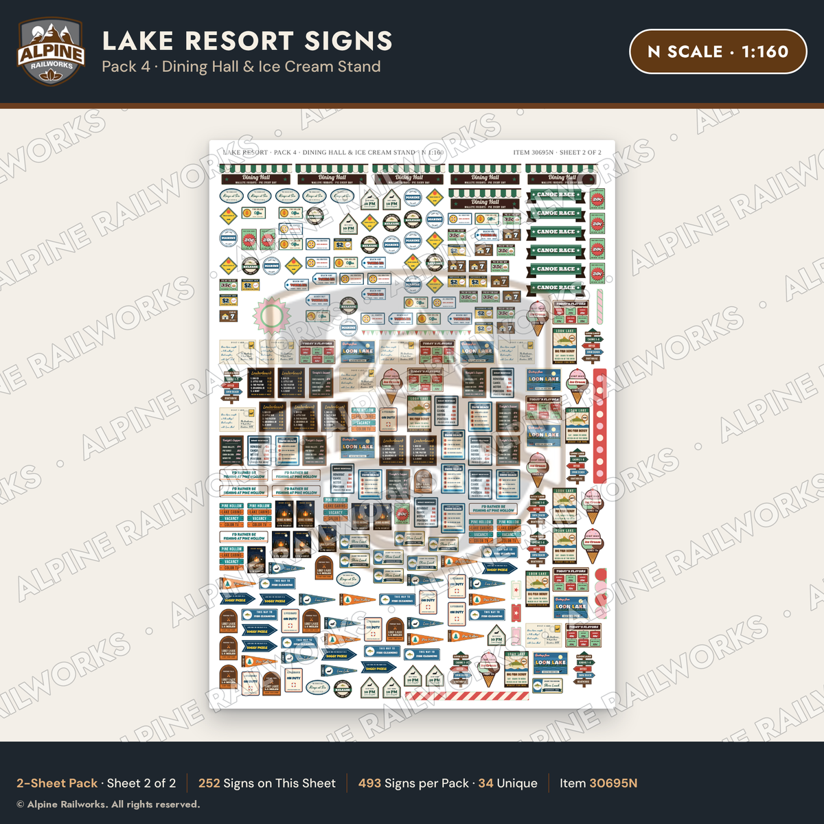 Alpine Railworks 30695N N Scale Lake Resort Signs - Dining Hall