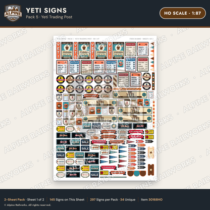 Alpine Railworks 30168HO HO Scale Yeti Signs - Yeti Trading Post