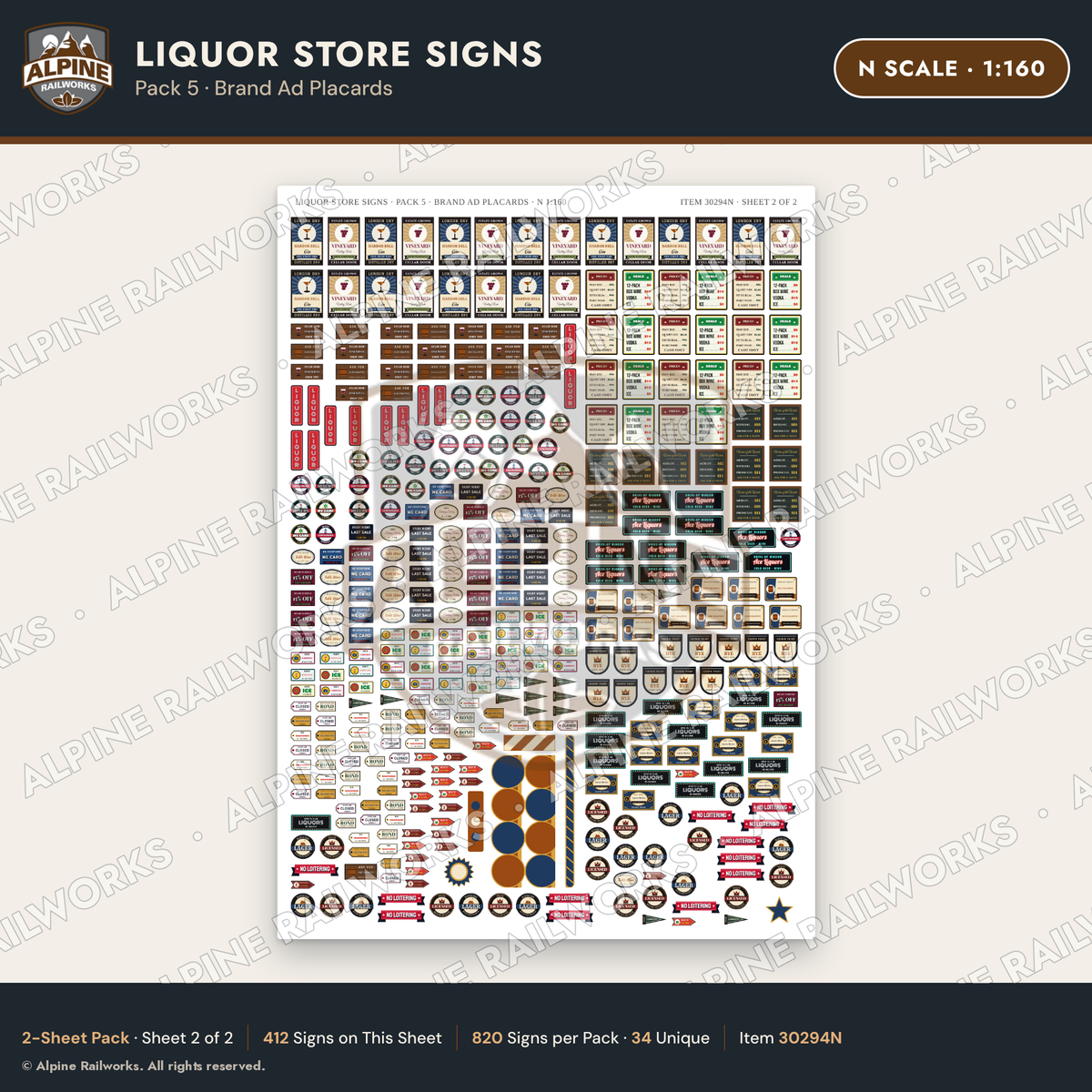 Alpine Railworks 30294N N Scale Liquor Store Signs - Brand Ad Placards