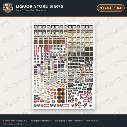 Alpine Railworks 30294N N Scale Liquor Store Signs - Brand Ad Placards
