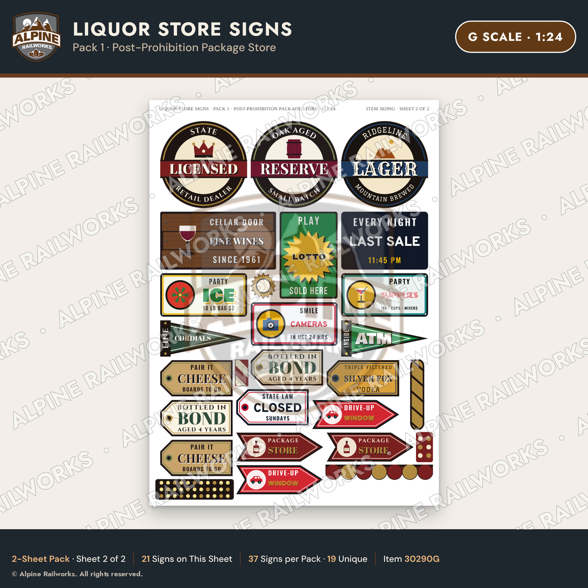 Alpine Railworks 30290G G Scale Liquor Store Signs