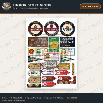 Alpine Railworks 30290G G Scale Liquor Store Signs