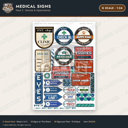 Alpine Railworks 30321G G Scale Medical Signs - Dentist & Optometrist