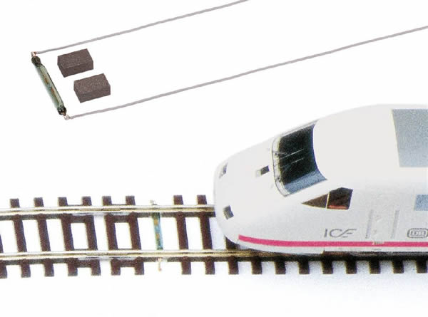Busch 5725 All Scale Magnetic Reed/Impulse Switch w/2 Magnets -- 3/32" 2.2mm Diameter x 9/16" 14mm Long, .5A
