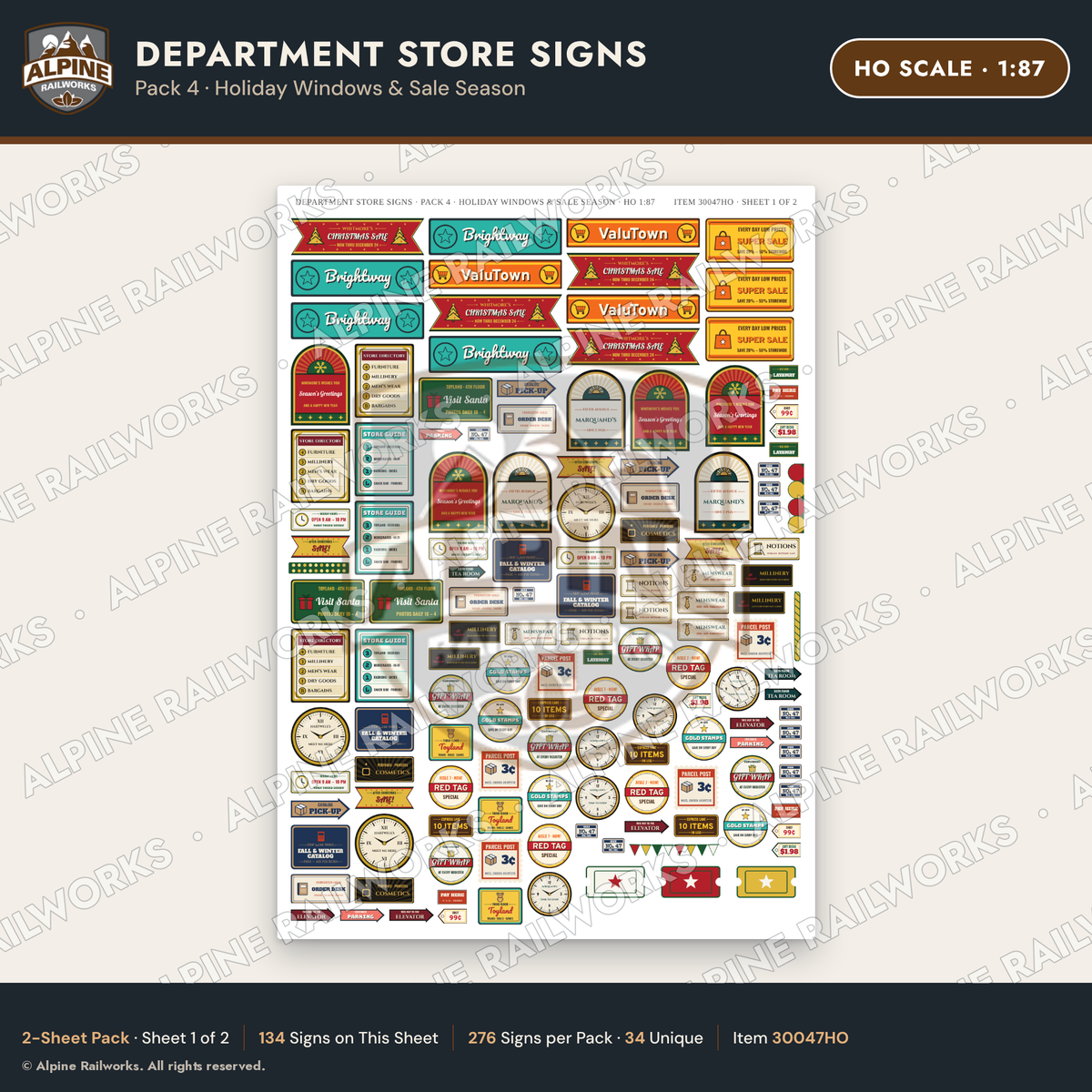 Alpine Railworks 30047HO HO Scale Department Store Signs