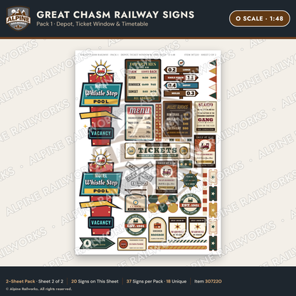 Alpine Railworks 30722O O Scale Tourist Signs - Canyon Railway - Depot