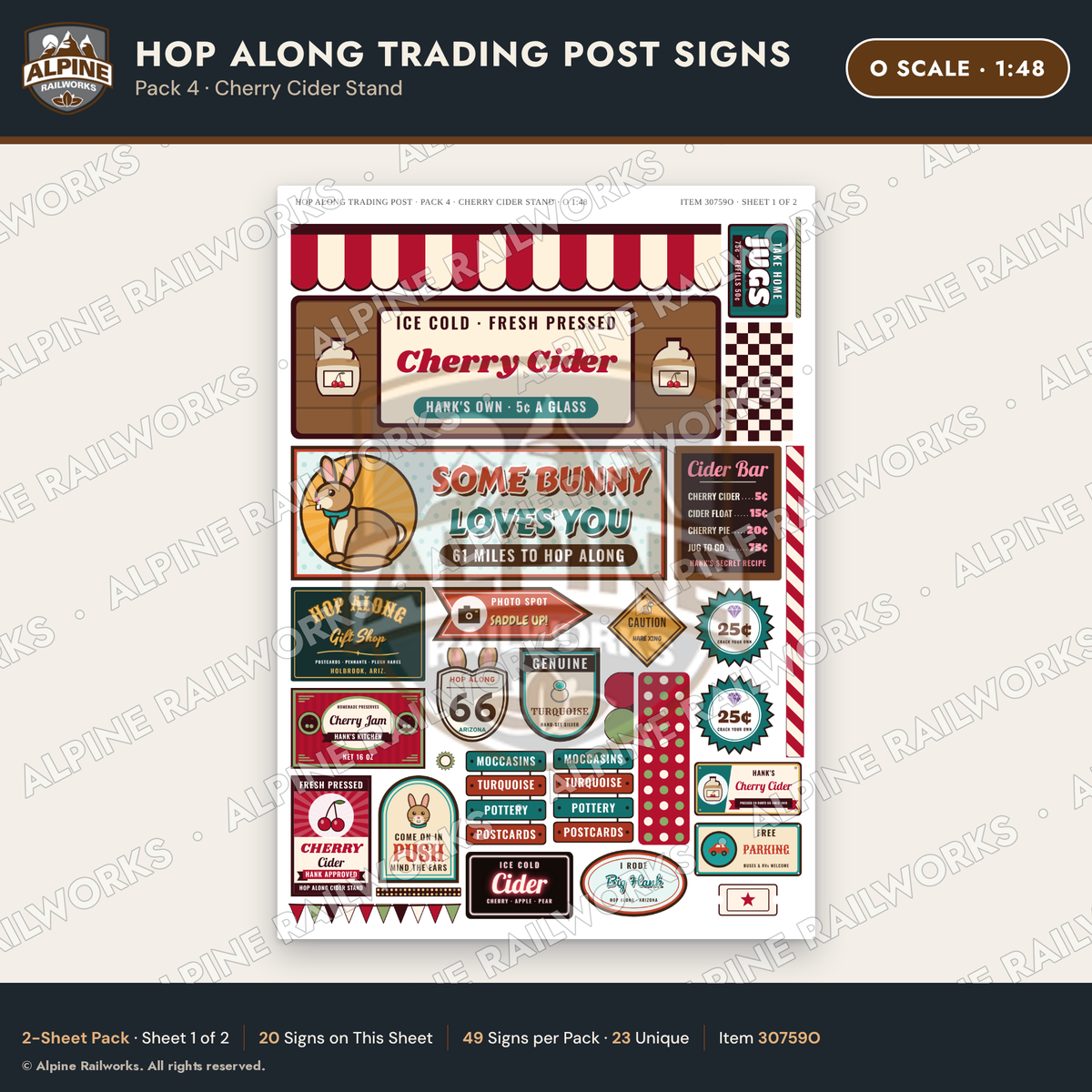 Alpine Railworks 30759O O Scale Roadside Signs - Trading Post