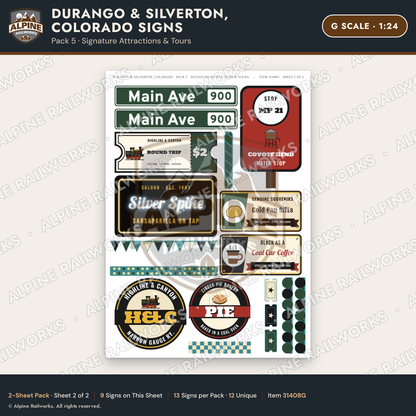 Alpine Railworks 31408G G Scale Durango CO Signs - Attractions & Tours