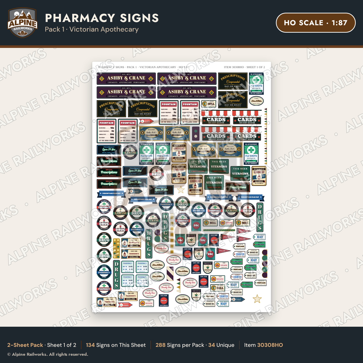 Alpine Railworks 30308HO HO Scale Pharmacy Signs