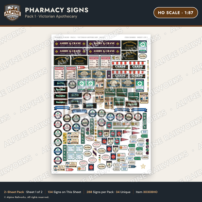 Alpine Railworks 30308HO HO Scale Pharmacy Signs