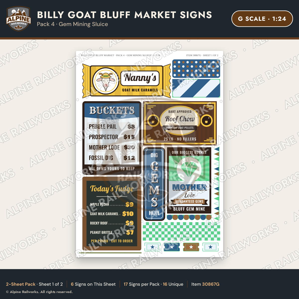Alpine Railworks 30867G G Scale Roadside Signs - Goats on the Roof